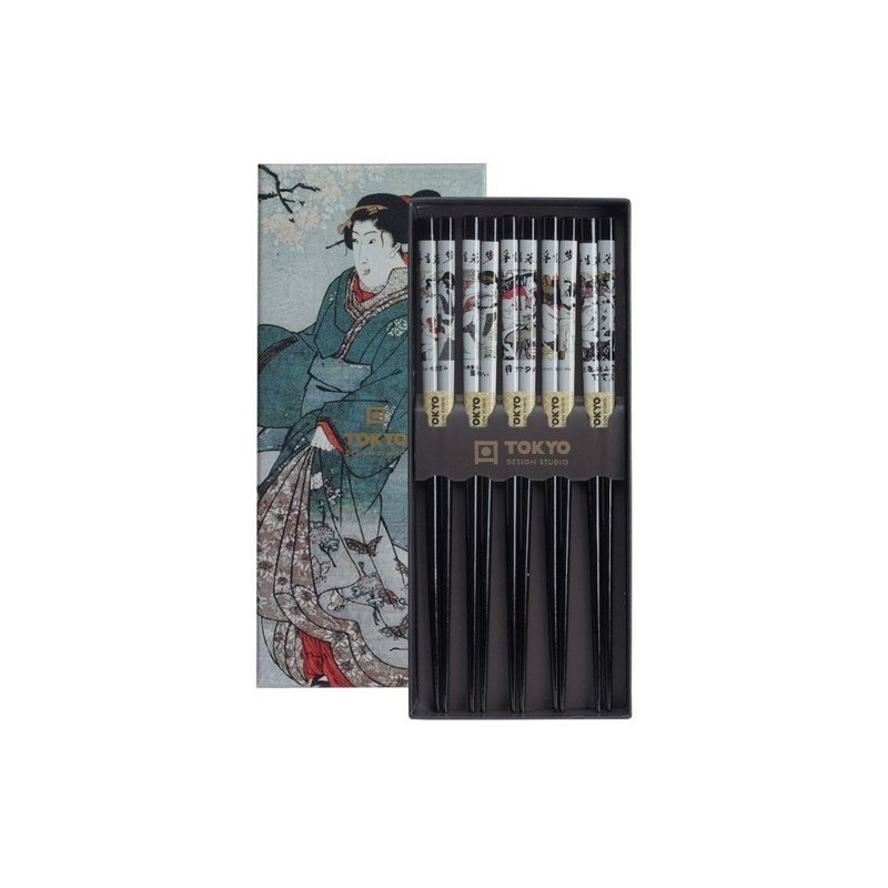 Wooden chopsticks asian woman pattern
